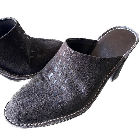 Donald J. Pliner Shoes - Donald Pliner Black Suede Snakeskin Heeled Slip On Mules
